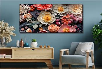 Yatay Saatli Yandan Sanat Temalı Cam Tablo 250