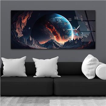 Horizontal bedrucktes Glas mit Kunst und Naturthema und einer Uhr an der Seite 164