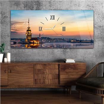 Horizontaal, in Het Midden Voorzien Van Een Klok, Kunst En Natuur Thema Gehard Glasschilderij 077