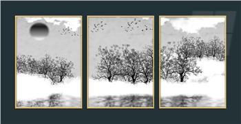 Alüminyum Çerçeveli Sanat Temalı 3lü Set MDF Tablo 0034