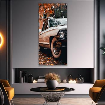 Dikey Üstten Saatli Sanat Temalı Cam Tablo 002