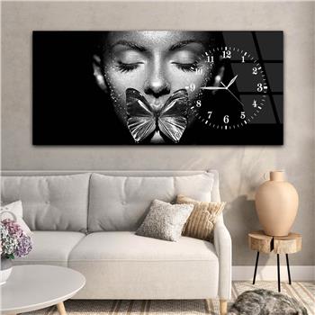 Horizontal bedrucktes Glas mit Kunst und Naturthema und einer Uhr an der Seite 041