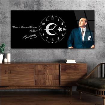 Tableau en verre sur le thème de la nation avec horloge centrale horizontale  020