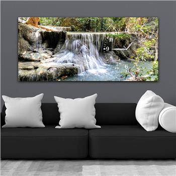 Horizontal bedrucktes Glas mit Kunst und Naturthema und einer Uhr an der Seite 035