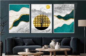 Alüminyum Çerçeveli Sanat Temalı 3lü Set CAM Tablo 0038