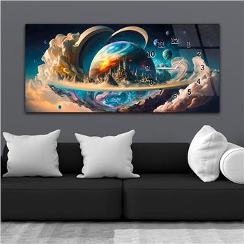 Yatay Saatli Yandan Sanat ve Doğa Temalı Cam Tablo 209