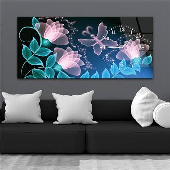 Horizontal bedrucktes Glas mit Kunst und Naturthema und einer Uhr an der Seite 083