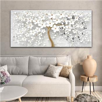 Horizontal bedrucktes Glas mit Kunst und Naturthema und einer Uhr an der Seite 087