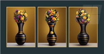 Alüminyum Çerçeveli Sanat Temalı 3lü Set MDF Tablo 0031