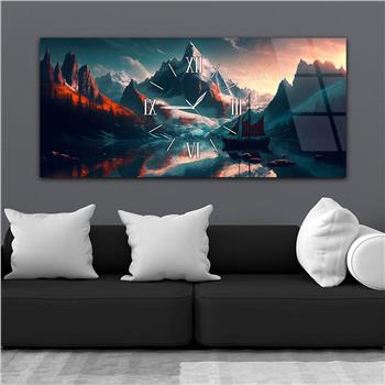 Yatay Ortadan Saatli  Sanat ve Doğa Temalı Cam Tablo 106