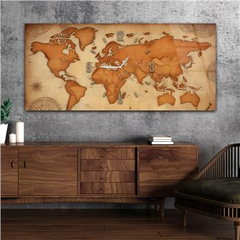 Yatay Saatli Ortadan Vatan Temalı Cam Tablo 112