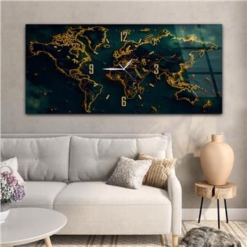 Yatay Saatli Ortadan Vatan Temalı Cam Tablo 110