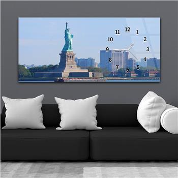 Horizontal bedrucktes Glas mit Kunst und Naturthema und einer Uhr an der Seite 138