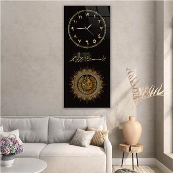 Dikey Üstten Saatli Dini Temalı Cam Tablo 009