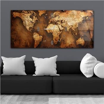 Yatay Saatli Ortadan Vatan Temalı Cam Tablo 106