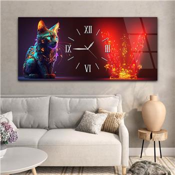 Yatay Ortadan Saatli  Sanat ve Doğa Temalı Cam Tablo 087