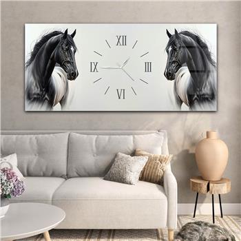 Yatay Ortadan Saatli  Sanat ve Doğa Temalı Cam Tablo 059