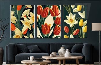 Alüminyum Çerçeveli Sanat Temalı 3lü Set CAM Tablo 0039