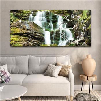 Horizontal bedrucktes Glas mit Kunst und Naturthema und einer Uhr an der Seite 093