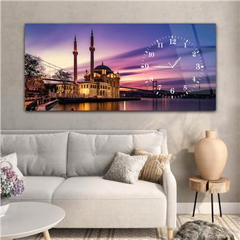 لوحة زجاجية أفقية ذات طابع ديني مع ساعة جانبية 025