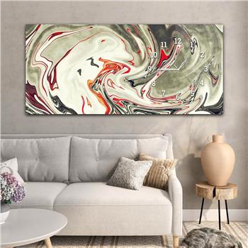 Horizontal bedrucktes Glas mit Kunst und Naturthema und einer Uhr an der Seite 146