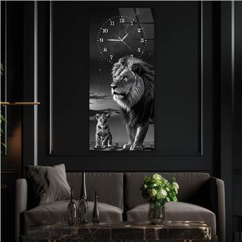 Dikey Üstten Saatli Sanat Temalı Cam Tablo 091