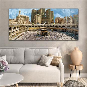 Tableau en verre à thème religieux avec horloge centrale horizontale  007