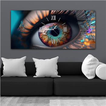 Yatay Ortadan Saatli  Sanat ve Doğa Temalı Cam Tablo 098