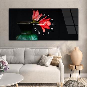 Horizontal bedrucktes Glas mit Kunst- und Naturthema und einer Uhr in der Mitte 020