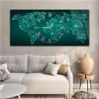 Yatay Saatli Ortadan Vatan Temalı Cam Tablo 133