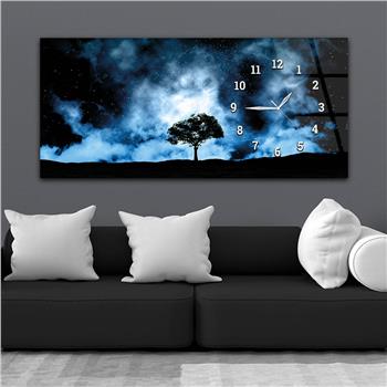 Gece Gökyüzü Yıldızlar Yatay Saatli Yandan Sanat ve Doğa Temalı Cam Tablo 239