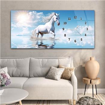 Horizontal bedrucktes Glas mit Kunst und Naturthema und einer Uhr an der Seite 170