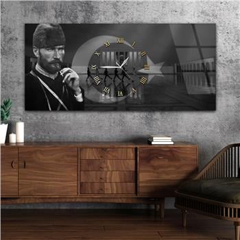 Tableau en verre sur le thème de la nation avec horloge centrale horizontale  056