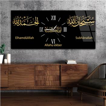 Tableau en verre à thème religieux avec horloge centrale horizontale  096