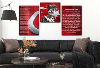 İSTİKLAL MARŞI GENÇLİĞE HİTABE MUSTAFA KEMAL ATATÜRK GÖRSELLİ CAM TABLO CAM SAAT SETİ 