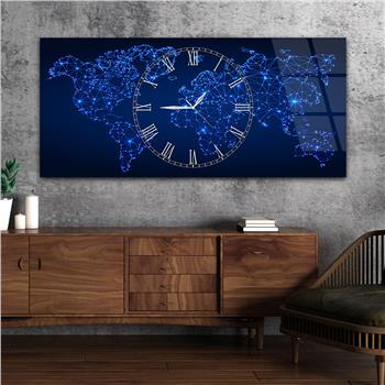 Yatay Saatli Ortadan Vatan Temalı Cam Tablo 132