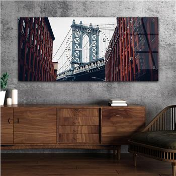 Horizontal bedrucktes Glas mit Kunst- und Naturthema und einer Uhr in der Mitte 012