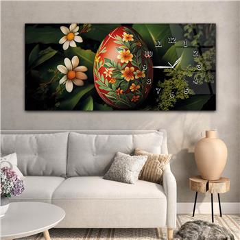 Horizontal bedrucktes Glas mit Kunst und Naturthema und einer Uhr an der Seite 185