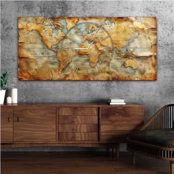 Yatay Saatli Ortadan Vatan Temalı Cam Tablo 131