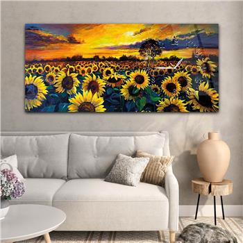 Horizontal bedrucktes Glas mit Kunst und Naturthema und einer Uhr an der Seite 046