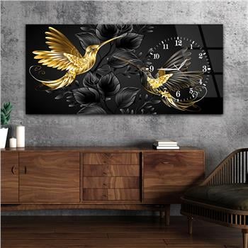 Horizontal bedrucktes Glas mit Kunst und Naturthema und einer Uhr an der Seite 089