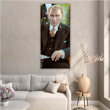 Dikey Üsten Saatli Vatan Temalı Cam Tablo 001