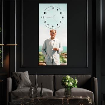 Dikey Üsten Saatli Vatan Temalı Cam Tablo 002