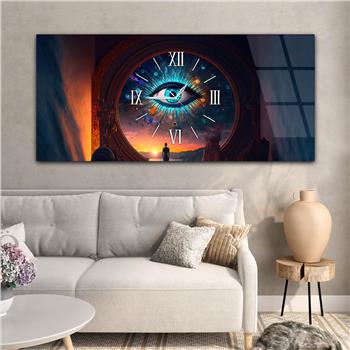 Horizontaal, in Het Midden Voorzien Van Een Klok, Kunst En Natuur Thema Gehard Glasschilderij 054