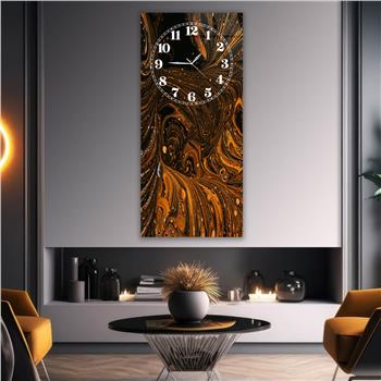 Dikey Üstten Saatli Sanat Temalı Cam Tablo 018