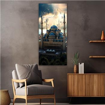 Dikey Üstten Saatli Dini Temalı Cam Tablo 020