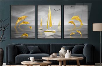 Alüminyum Çerçeveli Sanat Temalı 3lü Set CAM Tablo 0066