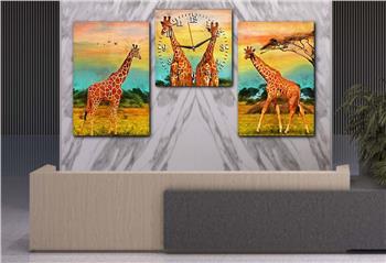 ZÜRAFA GÖRSELLİ CAM TABLO SAAT SETİ 