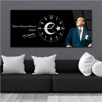 Tableau en verre sur le thème de la nation avec horloge centrale horizontale  020