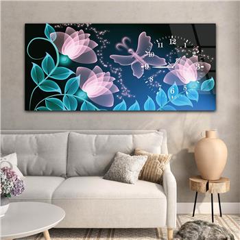 Horizontal bedrucktes Glas mit Kunst und Naturthema und einer Uhr an der Seite 083